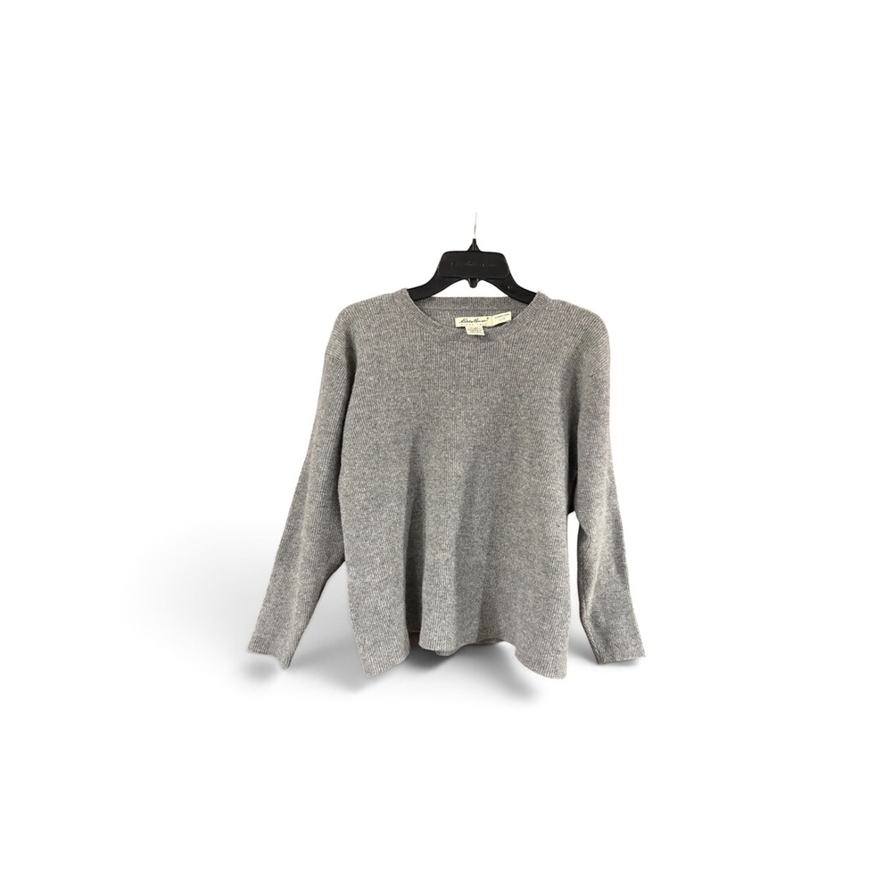 Eddie Bauer Womens Gray 100% Lambswool Ribbed Knit Crew Neck Sweater Large L